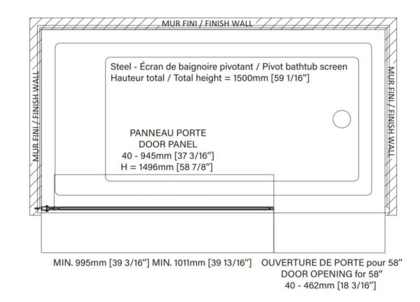Steel Pivot Bathtub Screen - Image 3